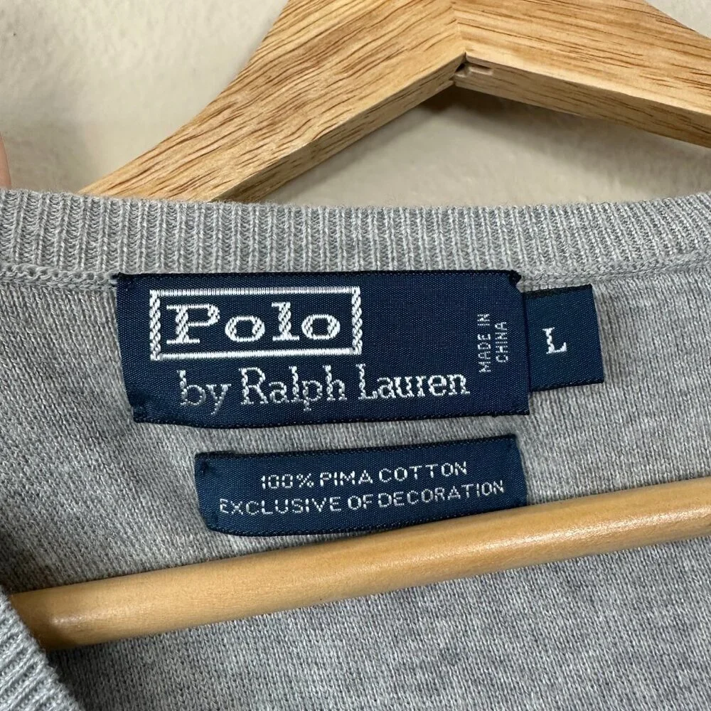 Polo Ralph Lauren Sweater Vest Men's Large V-Neck Pima Cotton Quiet Luxury Gray